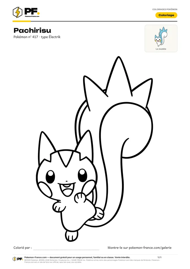 Coloriage Pachirisu à imprimer au format A4