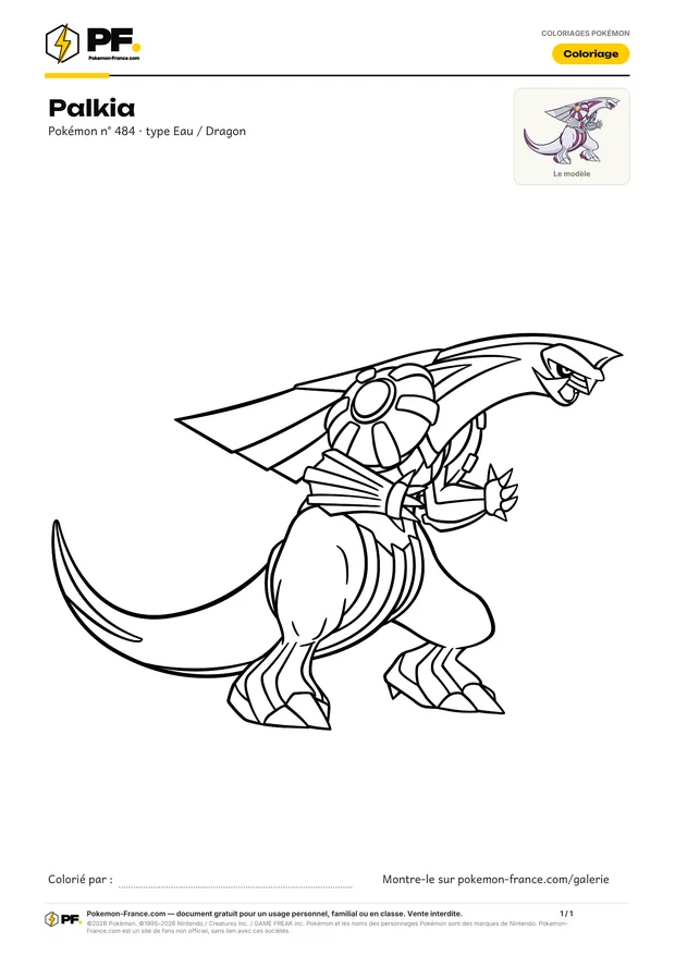 Coloriage Palkia à imprimer au format A4