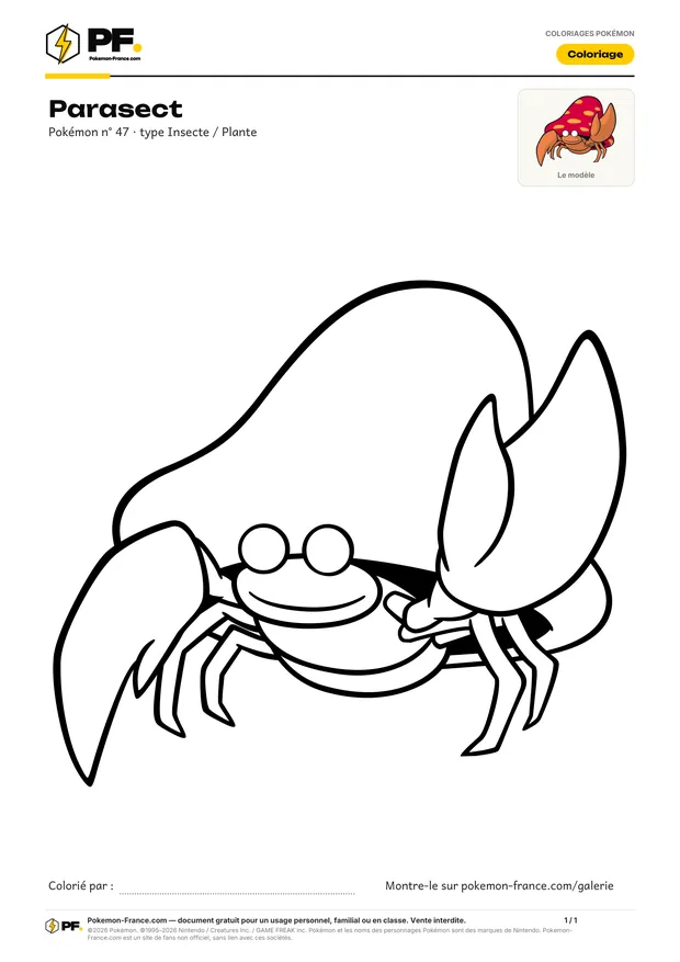 Coloriage Parasect à imprimer au format A4