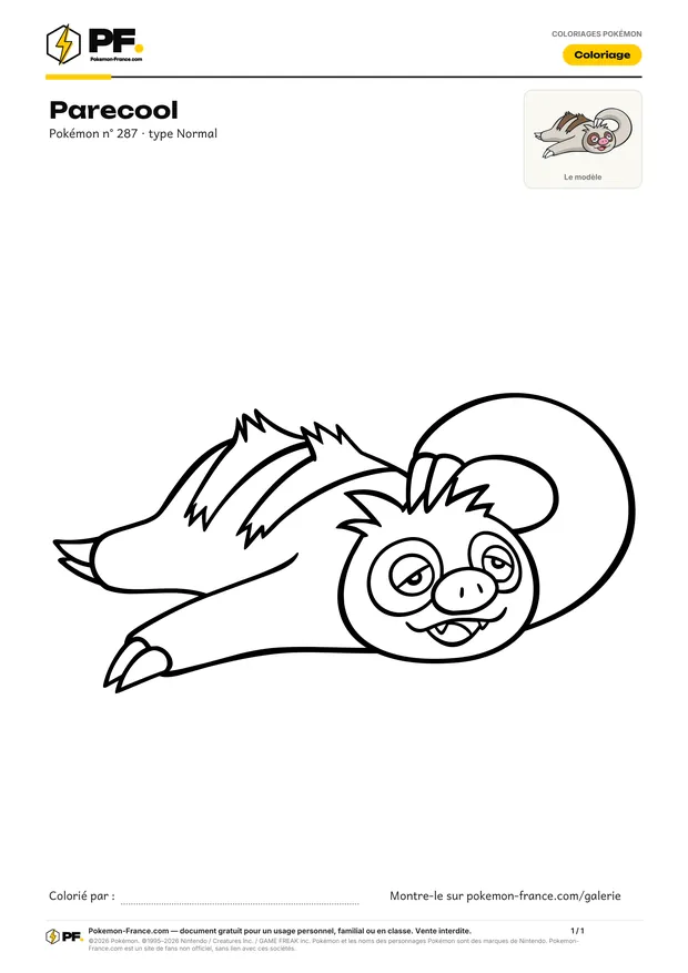 Coloriage Parecool à imprimer au format A4