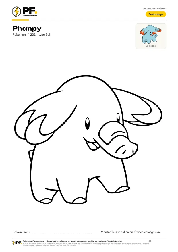 Coloriage Phanpy à imprimer au format A4