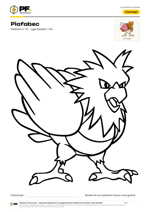 Coloriage Piafabec à imprimer au format A4