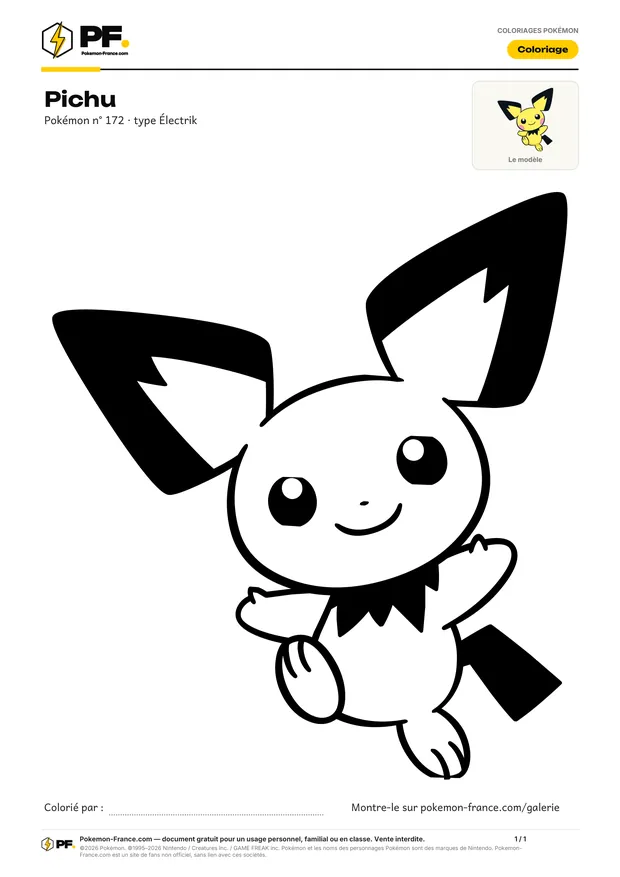 Coloriage Pichu à imprimer au format A4