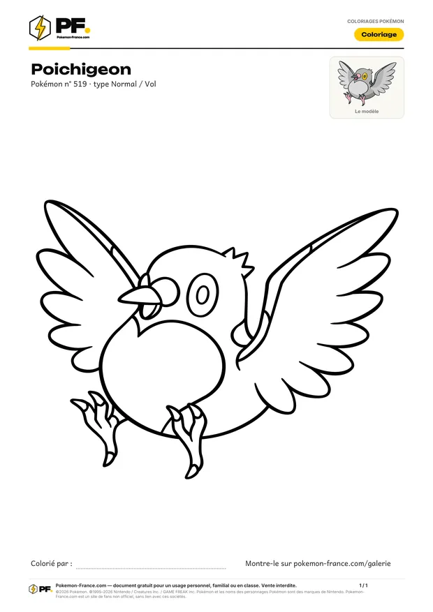 Coloriage Poichigeon à imprimer au format A4