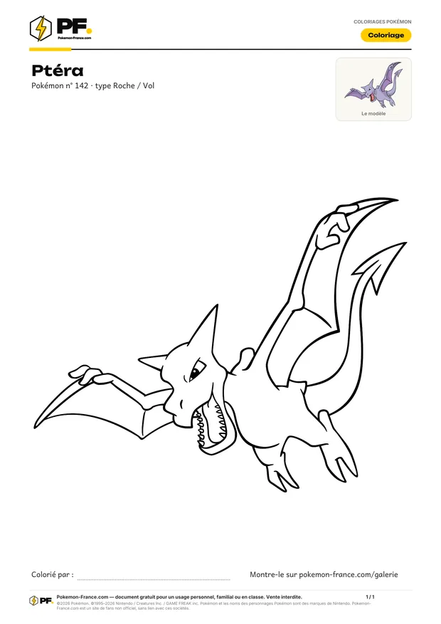 Coloriage Ptéra à imprimer au format A4