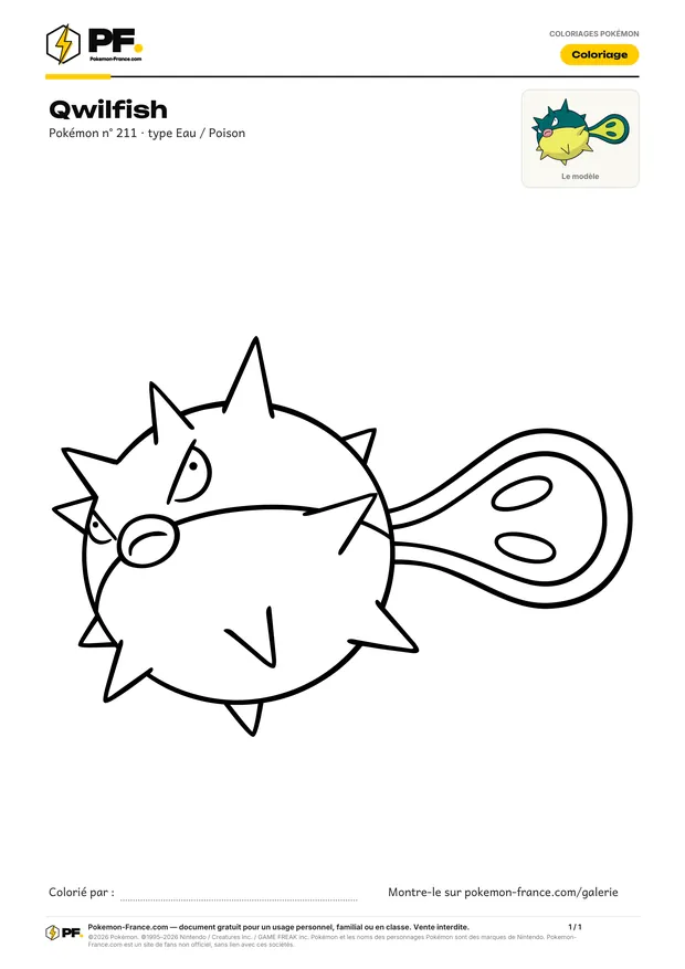 Coloriage Qwilfish à imprimer au format A4
