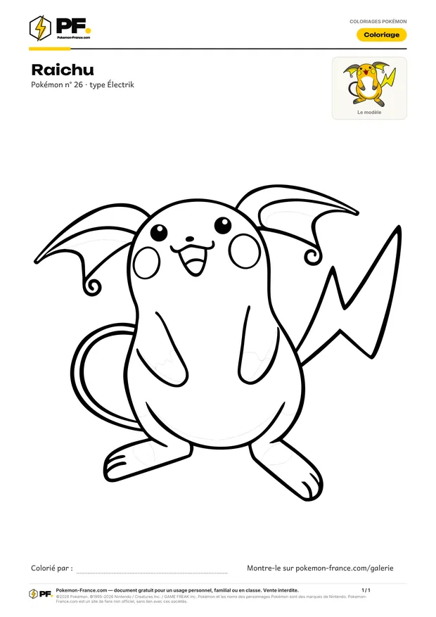 Coloriage Raichu à imprimer au format A4
