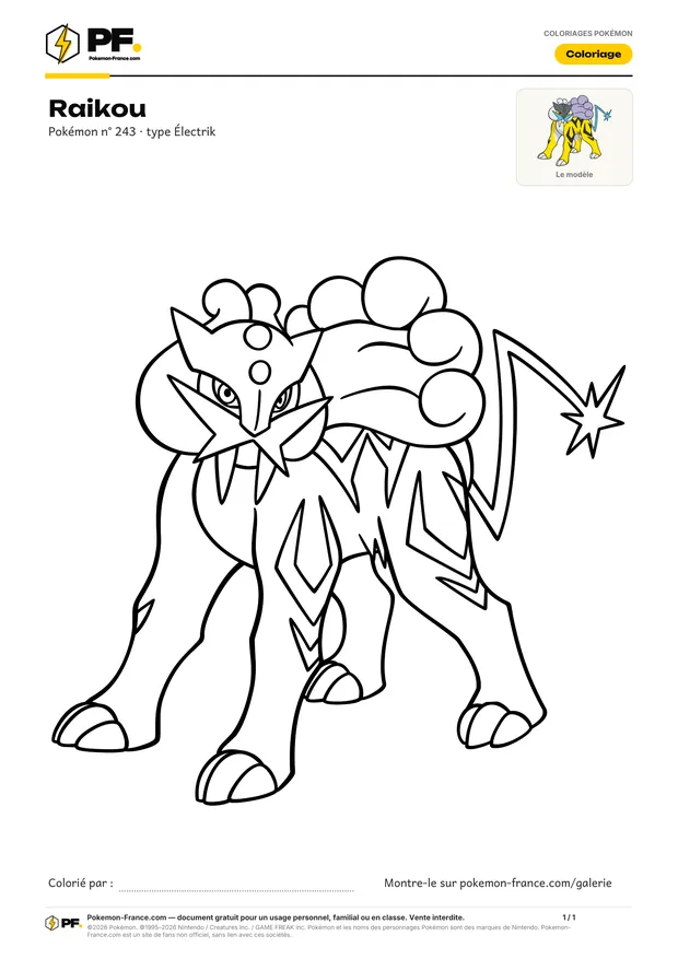 Coloriage Raikou à imprimer au format A4