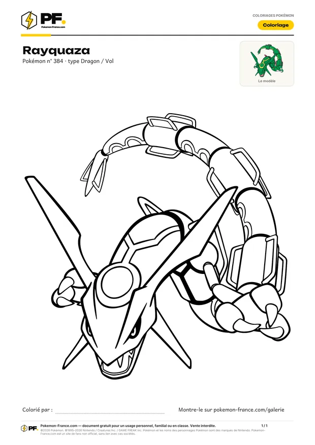 Coloriage Rayquaza à imprimer au format A4