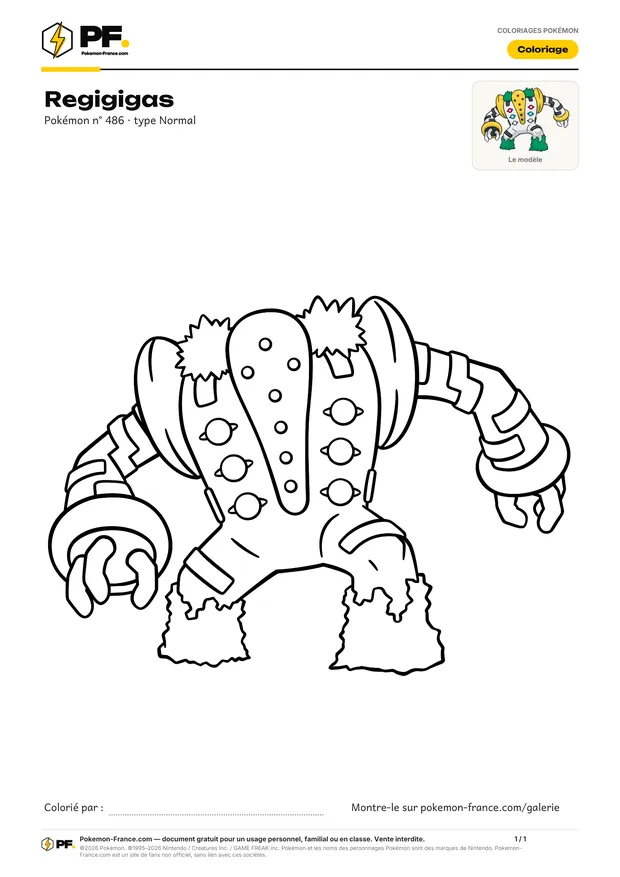 Coloriage Regigigas à imprimer au format A4