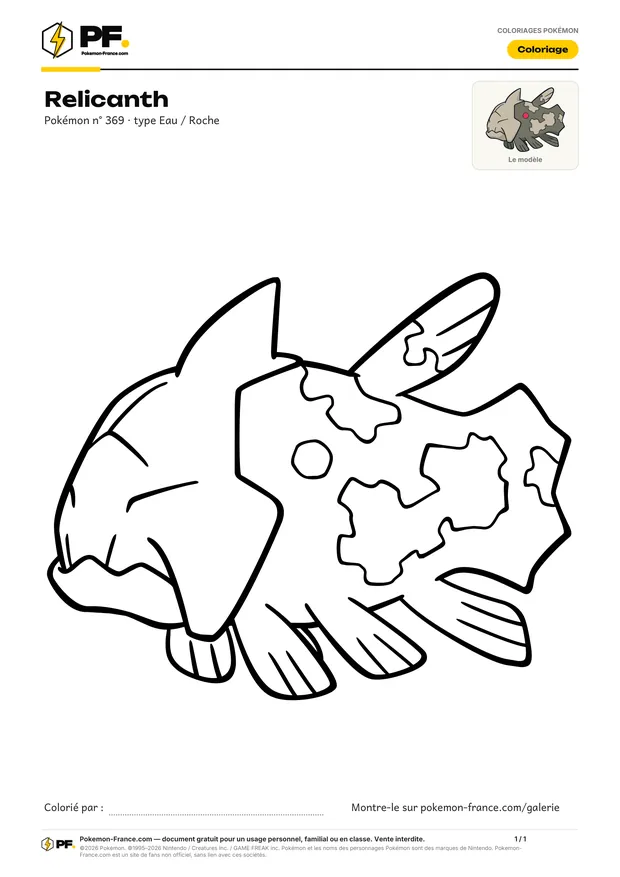 Coloriage Relicanth à imprimer au format A4