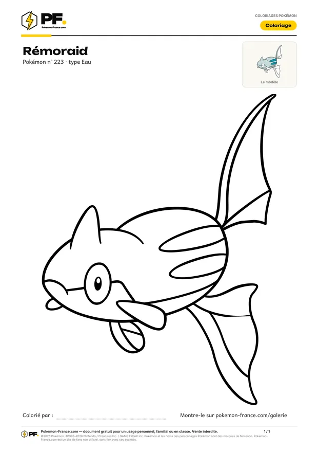 Coloriage Rémoraid à imprimer au format A4