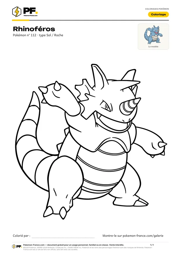 Coloriage Rhinoféros à imprimer au format A4