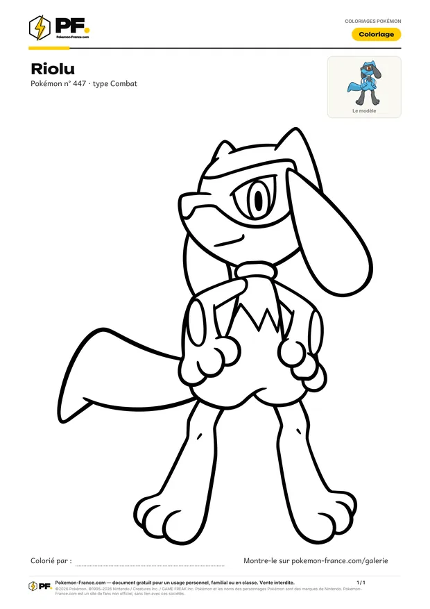 Coloriage Riolu à imprimer au format A4