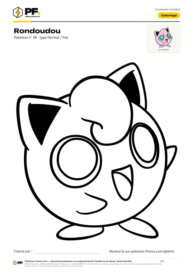 Coloriage Rondoudou à imprimer au format A4