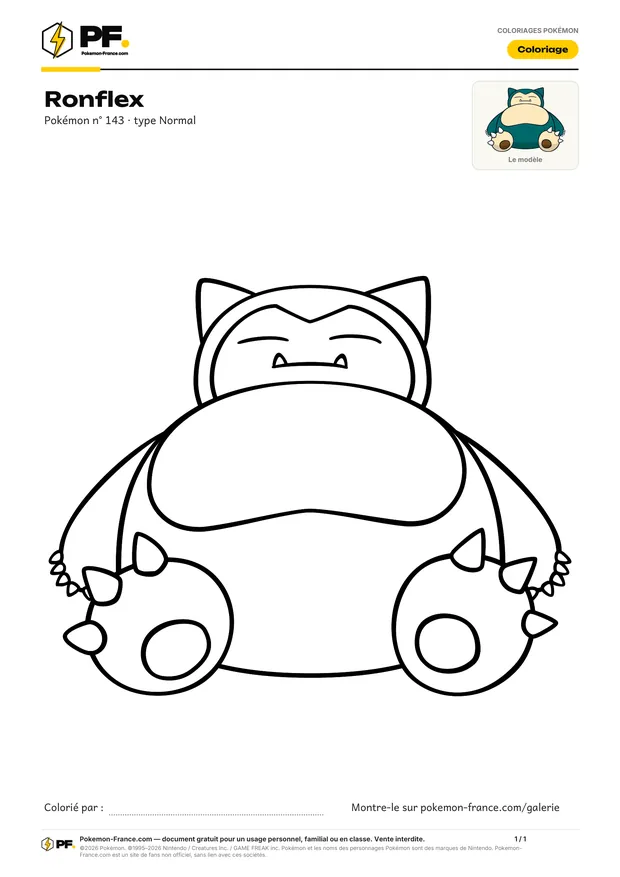 Coloriage Ronflex à imprimer au format A4
