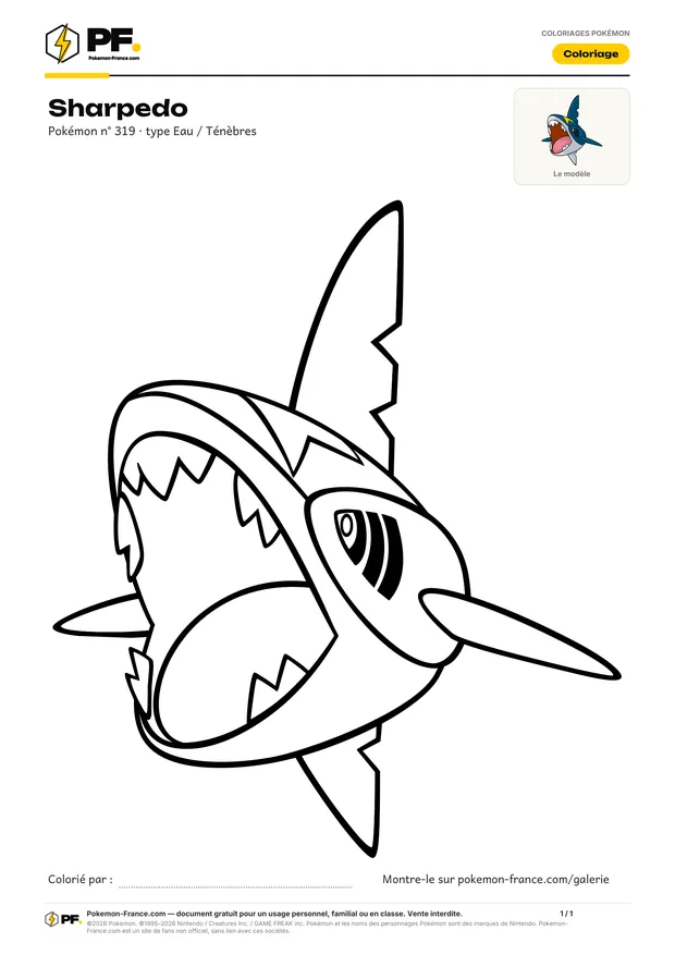 Coloriage Sharpedo à imprimer au format A4