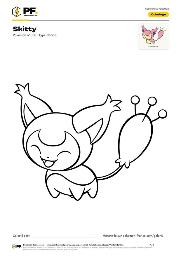 Coloriage Skitty à imprimer au format A4