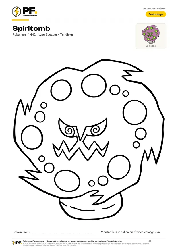 Coloriage Spiritomb à imprimer au format A4