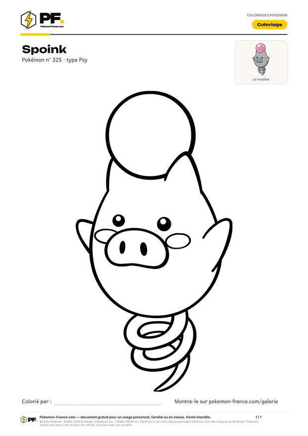 Coloriage Spoink à imprimer au format A4