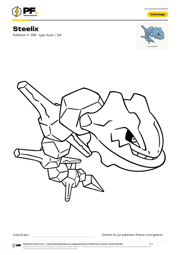 Coloriage Steelix à imprimer au format A4