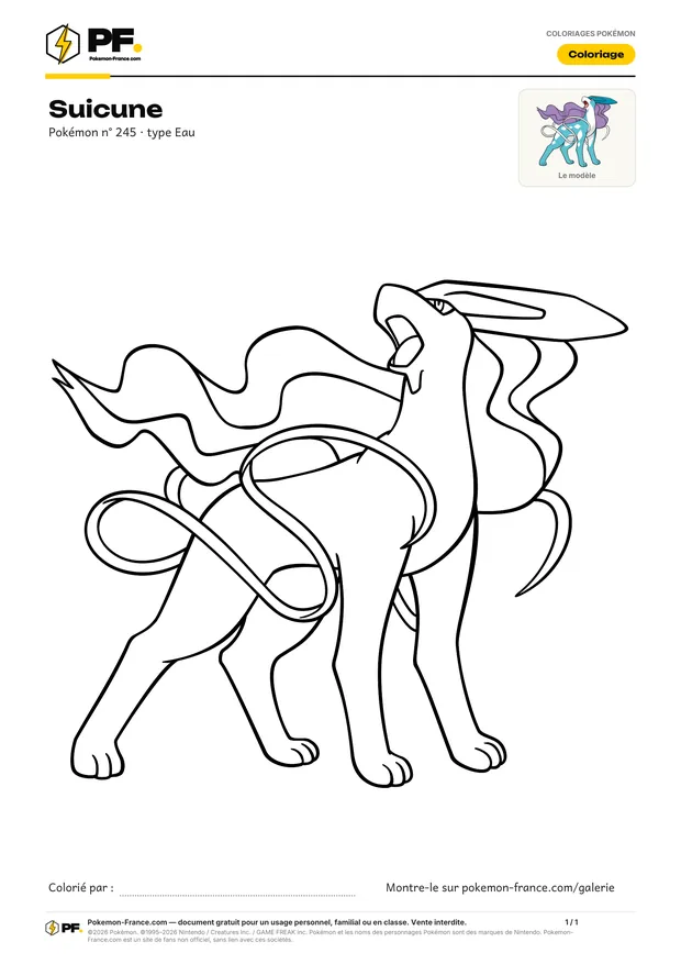 Coloriage Suicune à imprimer au format A4