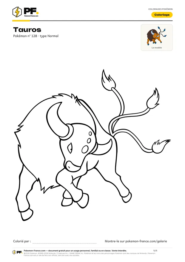 Coloriage Tauros à imprimer au format A4