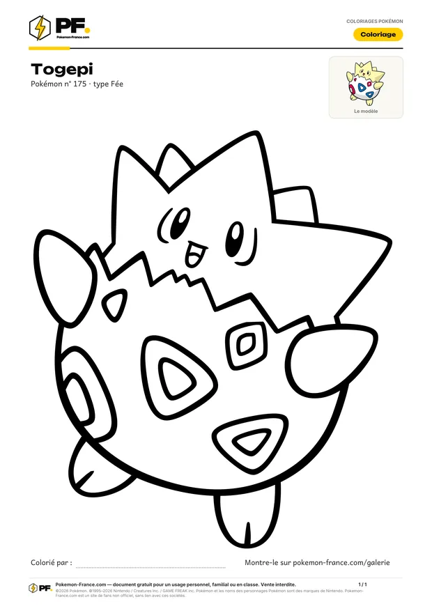 Coloriage Togepi à imprimer au format A4