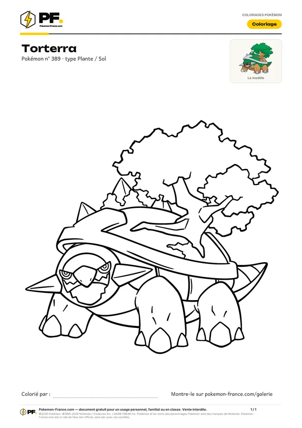Coloriage Torterra à imprimer au format A4