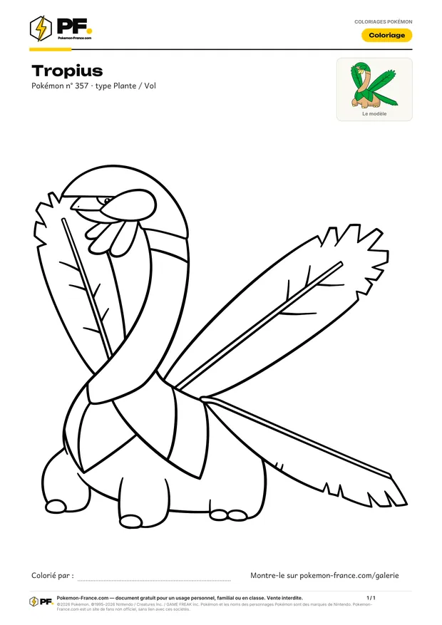 Coloriage Tropius à imprimer au format A4