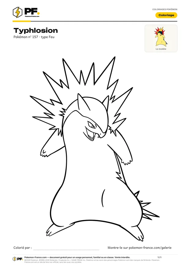 Coloriage Typhlosion à imprimer au format A4