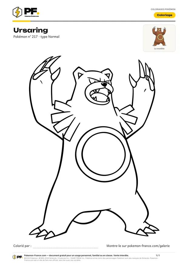 Coloriage Ursaring à imprimer au format A4