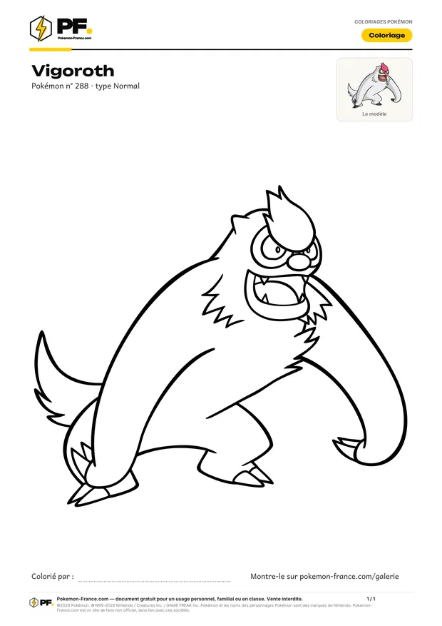 Coloriage Vigoroth à imprimer au format A4