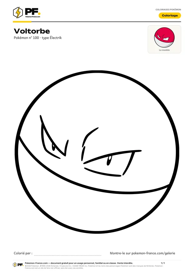 Coloriage Voltorbe à imprimer au format A4