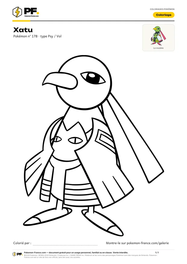 Coloriage Xatu à imprimer au format A4