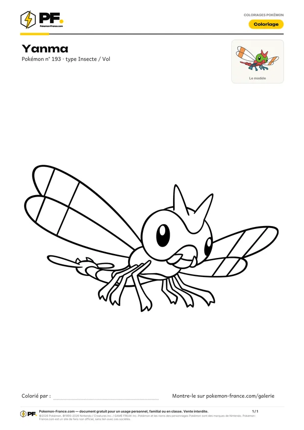 Coloriage Yanma à imprimer au format A4