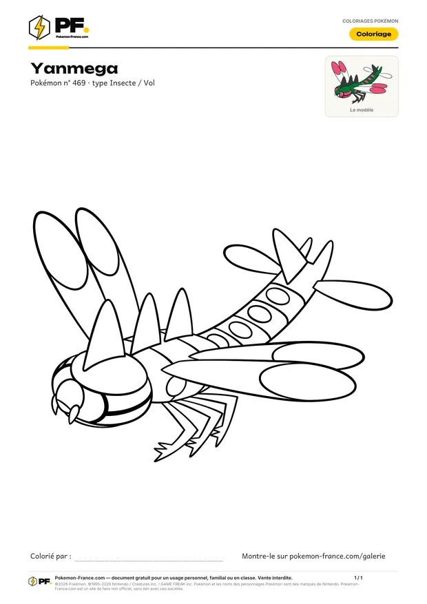 Coloriage Yanmega à imprimer au format A4