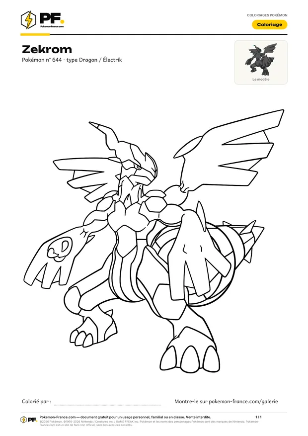 Coloriage Zekrom à imprimer au format A4
