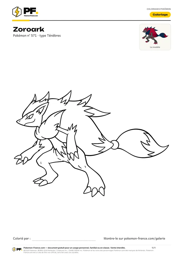 Coloriage Zoroark à imprimer au format A4