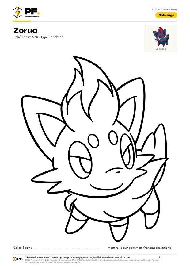Coloriage Zorua à imprimer au format A4