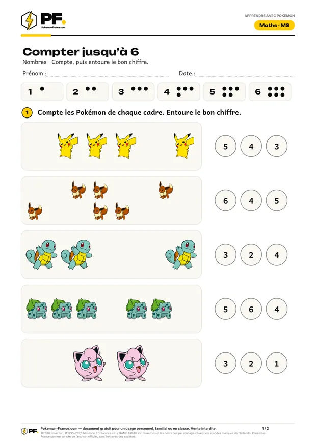Aperçu de la première page : Compter jusqu’à 6