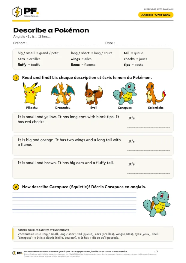 Aperçu de la première page : Describe a Pokémon