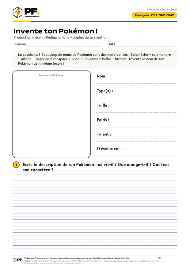 Aperçu de la première page : Invente ton Pokémon !