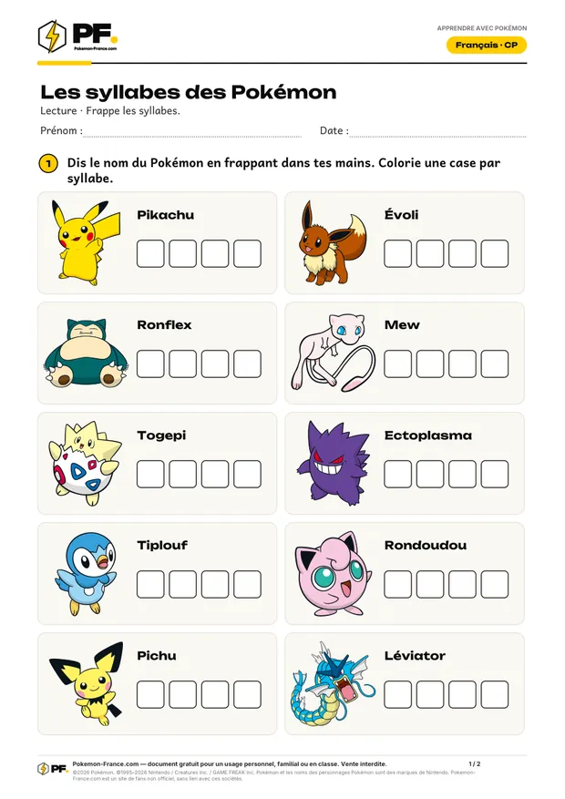 Aperçu de la première page : Les syllabes des Pokémon