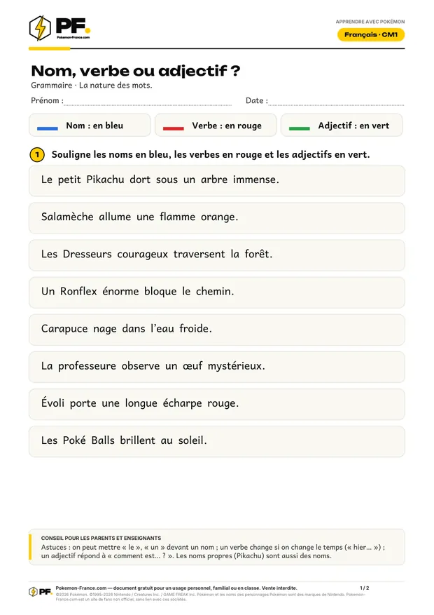 Aperçu de la première page : Nom, verbe ou adjectif ?