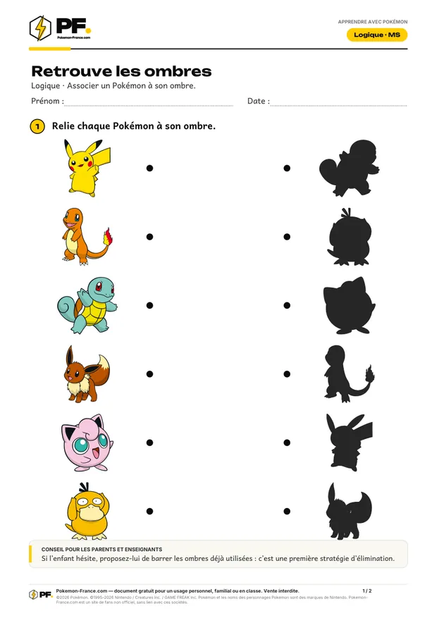 Aperçu de la première page : Retrouve les ombres (6 Pokémon)