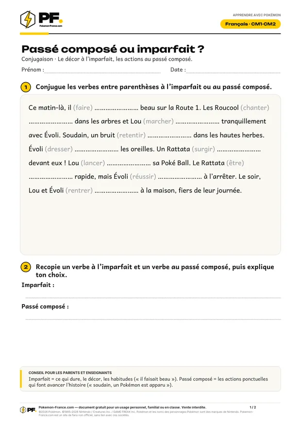 Aperçu de la première page : Passé composé ou imparfait ?
