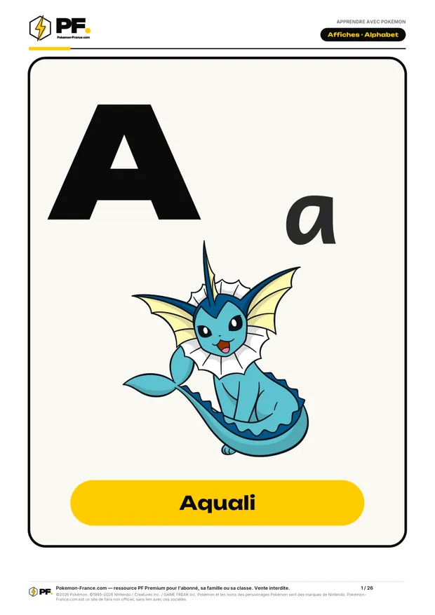 Aperçu de la première page : L’alphabet Pokémon : 26 affiches de classe