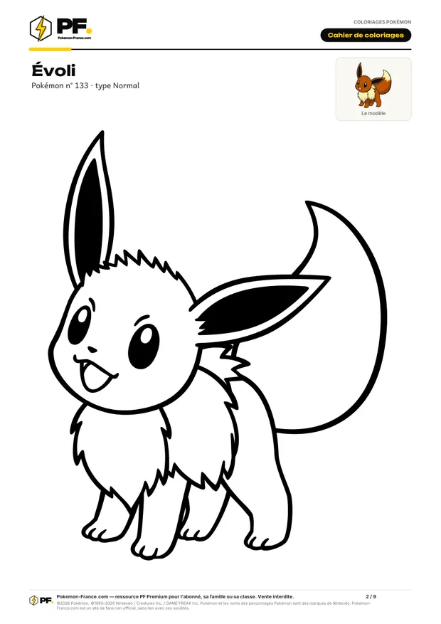 Aperçu de la première page : Cahier de coloriages : Évoli et ses évolutions