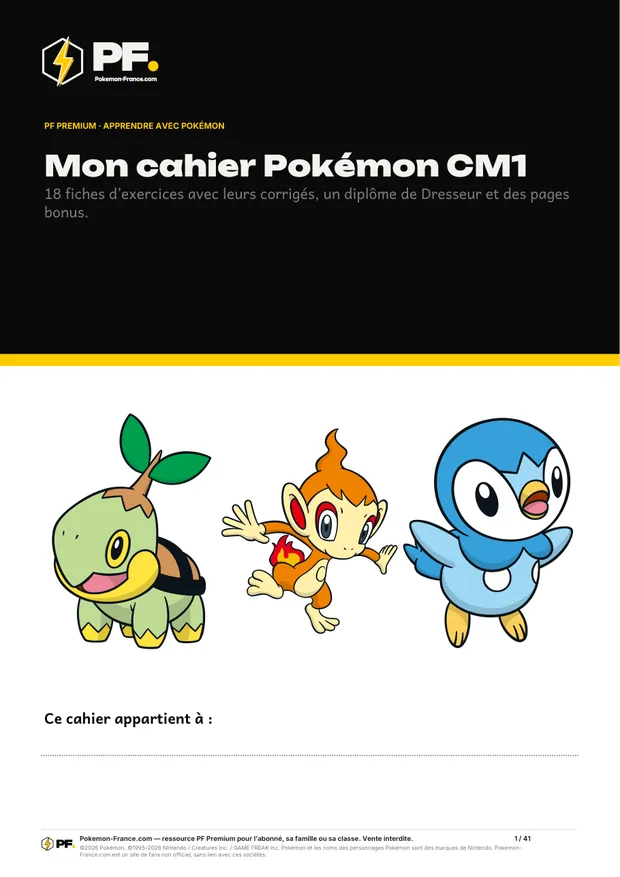 Aperçu de la première page : Mon cahier Pokémon CM1